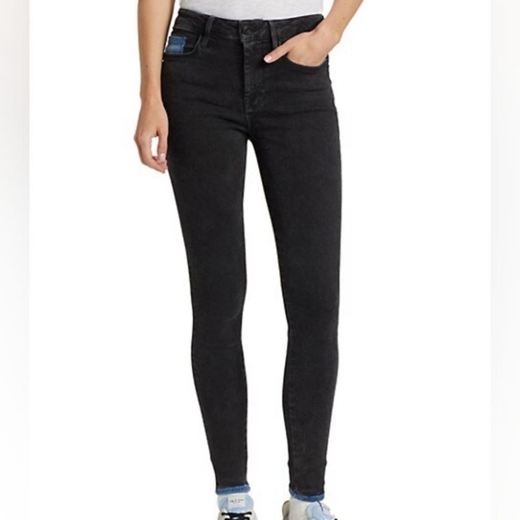 Frame Womens Size 2 (29-34) Le One Skinny Black Quill Wash Denim Jeans Blue Trim - Picture 1 of 16